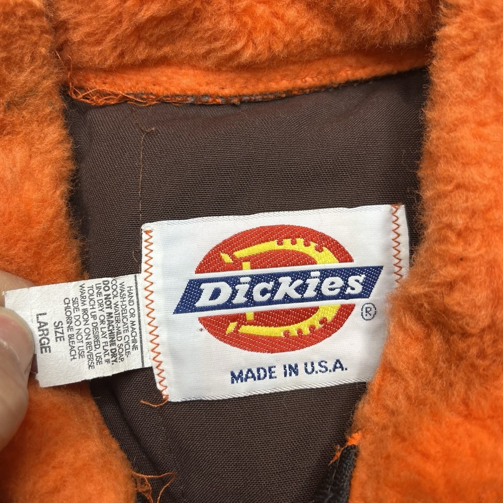 VTG Dickies Hunting Jacket Mens Large Orange Quilted Fur Collar Made In USA - Picture 3 of 13
